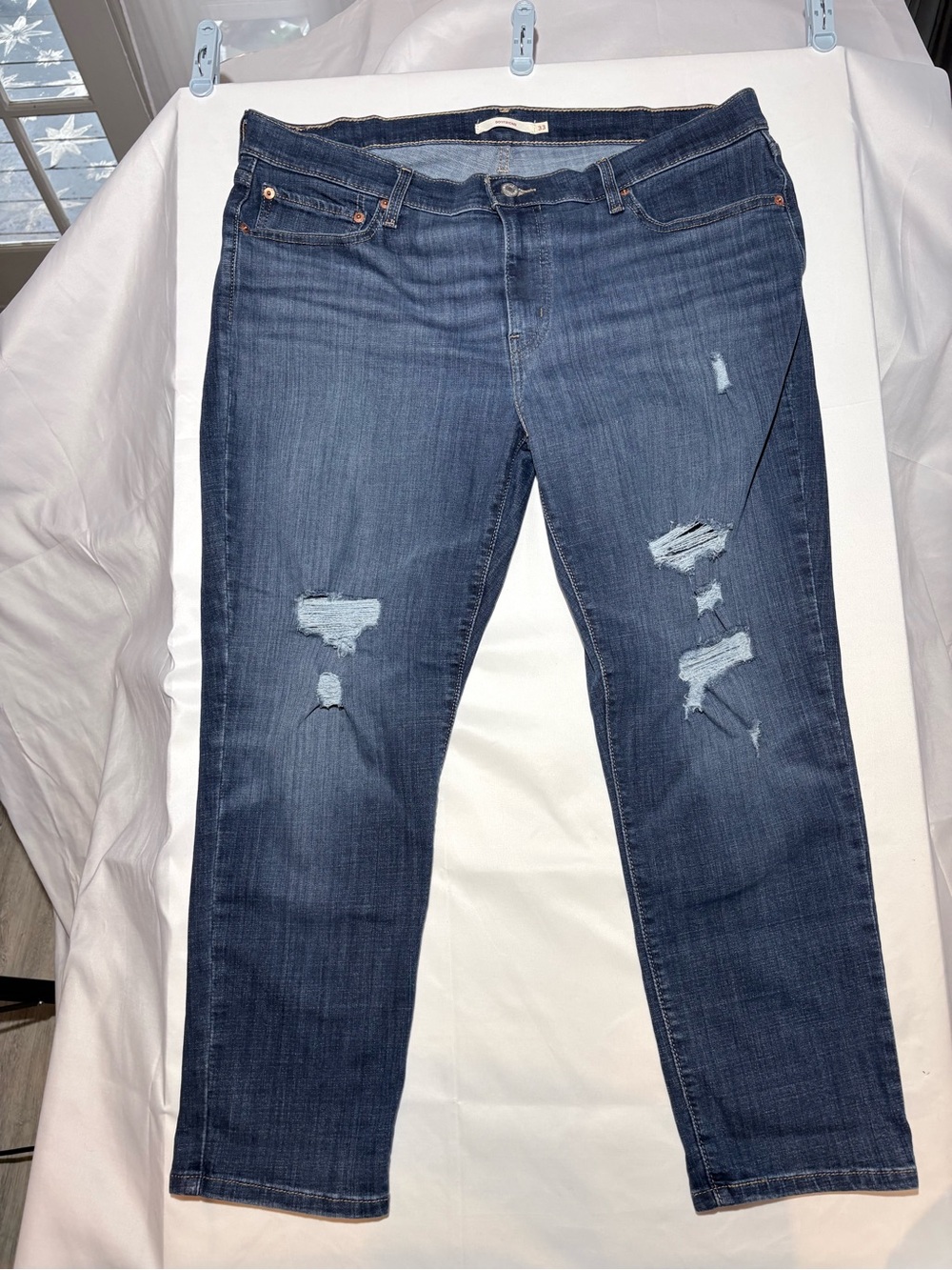 Levi's Dark Blue Distressed Boyfriend Jeans